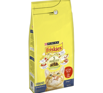 Croquettes friskies Purina – 5 Promesses – Stérilisés – Boeuf poulet et légumes- 2Kg