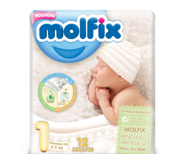 Couches bébé Molfix – N1 – nouveau-né – 12pcs